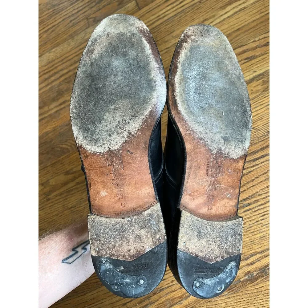 Salvatore Ferragamo Black Monk Strap Leather Buckle Dress Shoes   Mens Size 10.5 - Picture 8 of 9